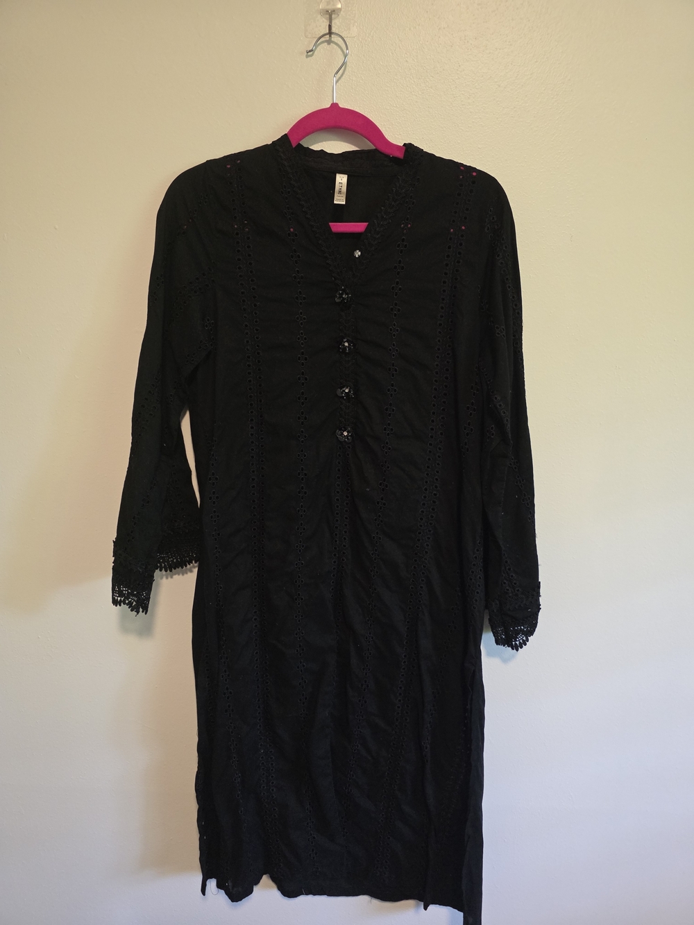 Ethnic Casual Black Eyelet V-Neck Blouse